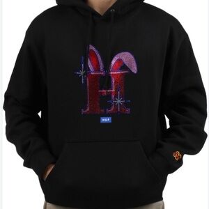 HUF x Freddie Gibbs Men’s Black Iced Out Pullover‎ Drawstring Hoodie Sz S